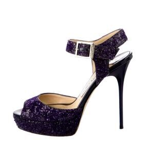 Jimmy Choo 6.5 Coarse Glitter Platform Sandals Stiletto Linda Heels Purple 36.5